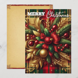 Luxuriöses Rot und Grün Kariert Festliche Gold Akz Feiertagskarte