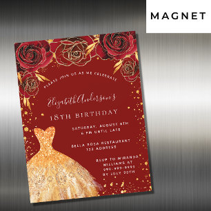 Luxuriöses rotes Gold-Glitter-Kleid Magneteinladung