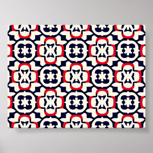 Luxuriöses rotes Weiß- und Blaumuster Poster (Vorne)