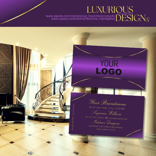 Luxuriöses Royal Lila mit Gold Border und Logo Visitenkarte