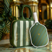 Luxuriöses Salbeigrün & Gold Monogramm Pickleball Schläger