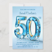 Luxuriöses Sapphire und Gold 50. Geburtstag Einladung (Vorderseite)