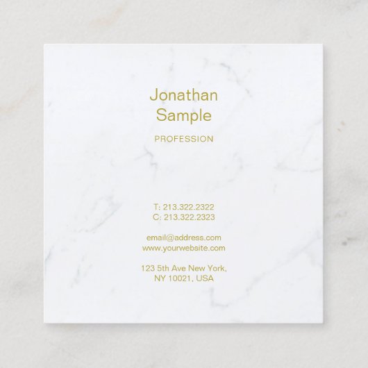 Luxuriöses Schlichtes, elegantes, weißes Marmor-Go Quadratische Visitenkarte (Rückseite)
