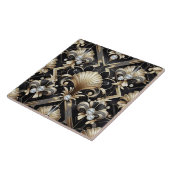 Luxuriöses Schwarz & Gold Art Deco Keramikfliese (Seite)