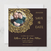 Luxuriöses Schwarz-Gold-Design mit Foto Save The Date (Vorderseite)