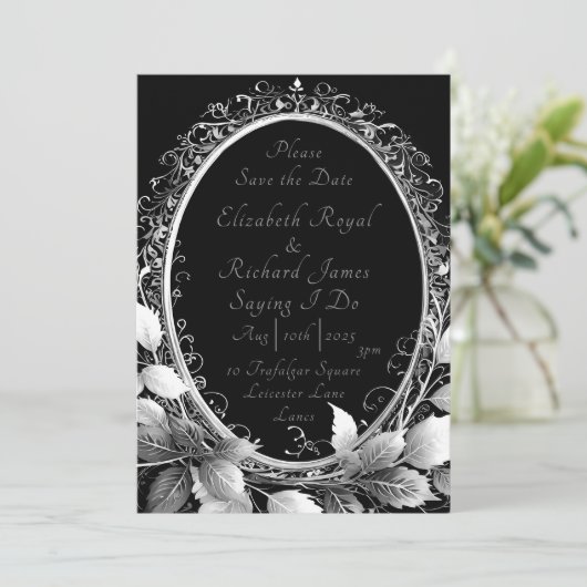 Luxuriöses Schwarz-Gold Hochzeitsthema Elegant Save The Date (Stehend Vorderseite)