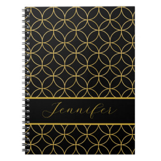 Luxuriöses Schwarz & Gold Kreise Personalisiert Notizblock
