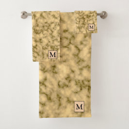 Luxuriöses Schwarz-Gold-Marmor Mit Monogramm Badhandtuch Set