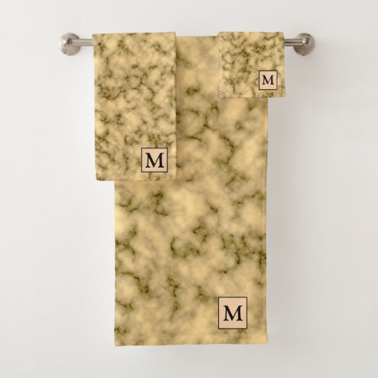 Luxuriöses Schwarz-Gold-Marmor Mit Monogramm Badhandtuch Set (Insitu)