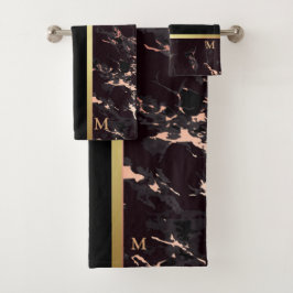 Luxuriöses Schwarz-Gold-Marmor Mit Monogramm Badhandtuch Set