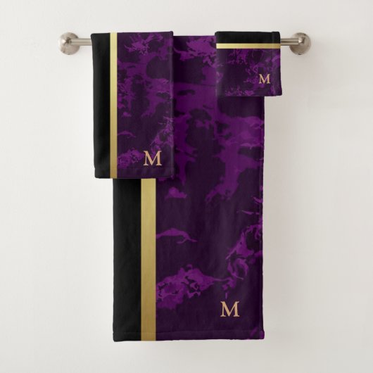 Luxuriöses Schwarz-Gold-Marmor Mit Monogramm Badhandtuch Set (Insitu)