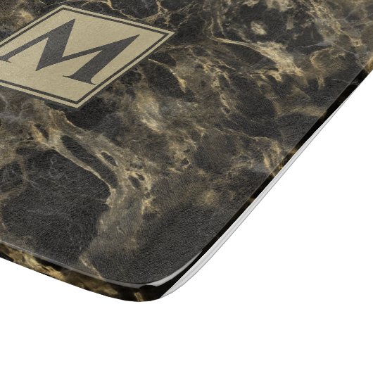 Luxuriöses Schwarz-Gold-Marmor | Monogramm Schneidebrett (Ecke)