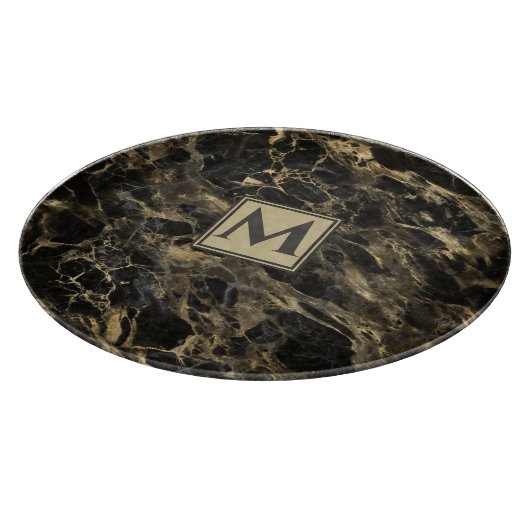 Luxuriöses Schwarz-Gold-Marmor | Monogramm Schneidebrett (Ecke)