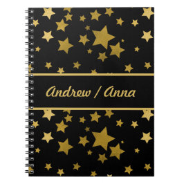 Luxuriöses Schwarz & Gold Star Personalisiert Notizblock