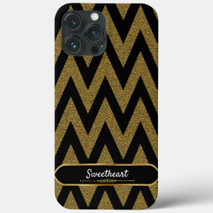 Luxuriöses Schwarz-Gold Zickzack Glitzer Muster Case-Mate iPhone Hülle