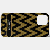 Luxuriöses Schwarz-Gold Zickzack Glitzer Muster Case-Mate iPhone Hülle (Rückseite (Horizontal))