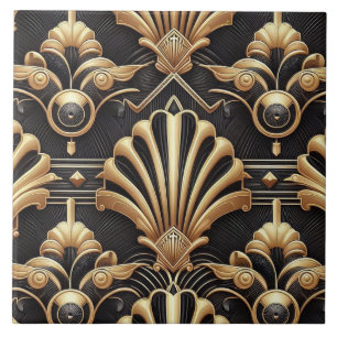 Luxuriöses schwarz-goldenes Art Deco Keramikfliese