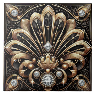 Luxuriöses schwarz-goldenes Art Deco Keramikfliese