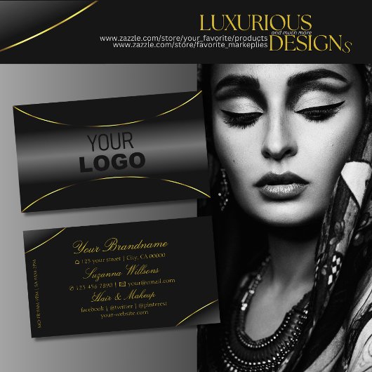 Luxuriöses Schwarz mit Gold Border und Logo Luxus Visitenkarte