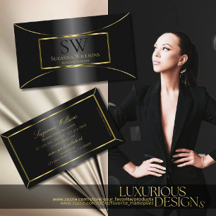 Luxuriöses Schwarz mit Golddekor und Monogram Luxe Visitenkarte