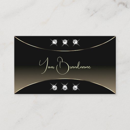 Luxuriöses Schwarz mit weißem Dekor Sparkle Diamon Visitenkarte (Vorderseite)