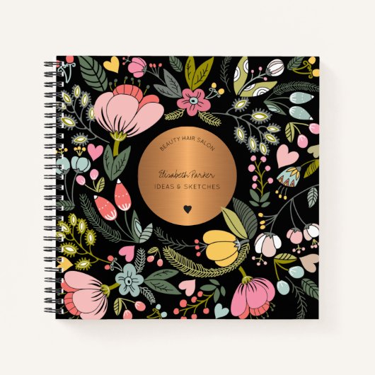 Luxuriöses schwarz-pastellrosa Blumenbuch Notizblock (Vorderseite)