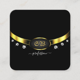 Luxuriöses Schwarz und Gold mit Monogram Diamonds Quadratische Visitenkarte