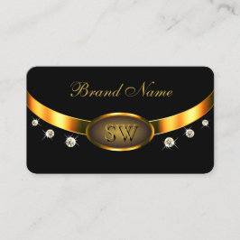 Luxuriöses Schwarz und Gold mit Monogram Diamonds Visitenkarte