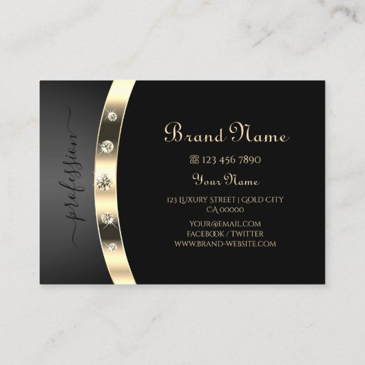 Luxuriöses Schwarz und Gold mit Monogram Diamonds Visitenkarte (Rückseite)