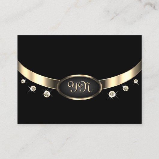 Luxuriöses Schwarz und Gold mit Monogram Diamonds Visitenkarte (Vorderseite)
