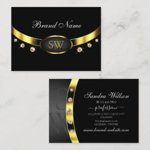 Luxuriöses Schwarz und Gold mit Monogram Diamonds Visitenkarte