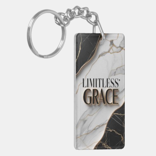 Luxuriöses Schwarz-Weiß-Marmor mit goldenen Akzent Schlüsselanhänger (Vorderseite links)