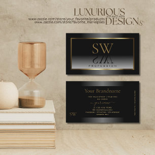 Luxuriöses Schwarz-weißes Ombre Gold Frame Monog Visitenkarte