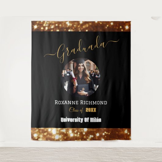 Luxuriöses Schwarzes Foto Elegante gestufte Signat Wandteppich (Vorderseite)