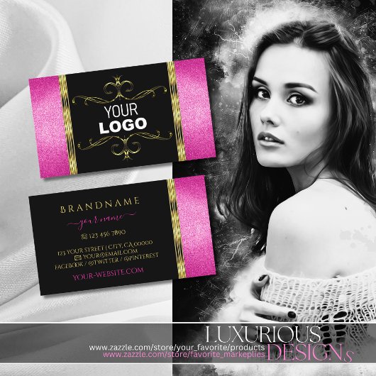 Luxuriöses Schwarzes Gold mit rosa Glitzer Logo Ro Visitenkarte