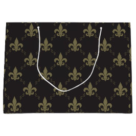 Luxuriöses schwarzes GoldLilien-Muster Große Geschenktüte