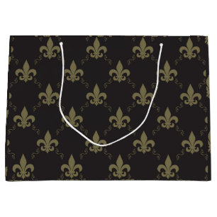 Luxuriöses schwarzes GoldLilien-Muster Große Geschenktüte