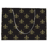 Luxuriöses schwarzes GoldLilien-Muster Große Geschenktüte (Rückseite)