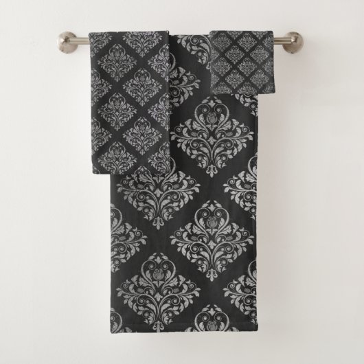 LUXURIÖSES Schwarzes Silber HAMPTON TOWEL SET (Insitu)