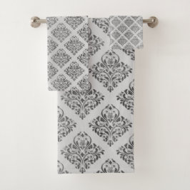 LUXURIÖSES Schwarzes Silbergraues HAMPTON TOWEL SE Badhandtuch Set