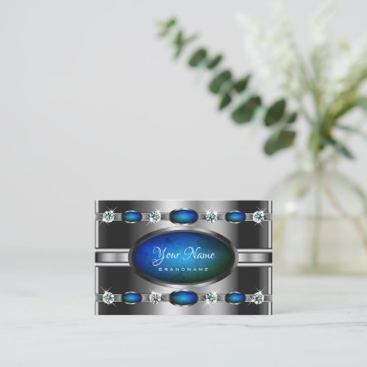 Luxuriöses, silberfarbenes, Aquamarin blaues Marmo Visitenkarte (Stehend Vorderseite)