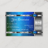 Luxuriöses, silberfarbenes, Aquamarin blaues Marmo Visitenkarte (Rückseite)