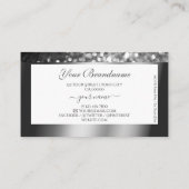 Luxuriöses silberfarbenes, funkelndes Glitzer-Logo Visitenkarte (Rückseite)