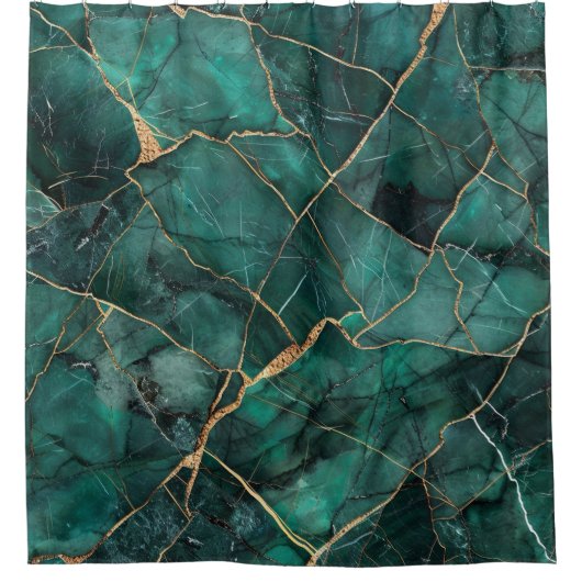 Luxuriöses Smaragd-Kintsugi-Marmor-Goldachat Duschvorhang (Vorderseite)