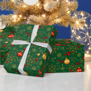 Luxuriöses Smaragdgrün- und Gold-Weihnachtspapier Geschenkpapier