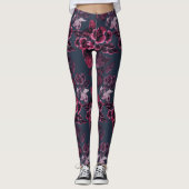 Luxuriöses stilvolles Navy Blue Burgundy Blumenmus Leggings (Vorderseite)