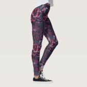 Luxuriöses stilvolles Navy Blue Burgundy Blumenmus Leggings (Rechts)