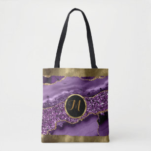 Luxuriöses Trendschwarz, Gold, Lila Imitate Agate Tasche