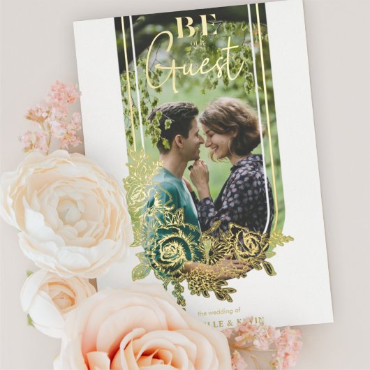 Luxuriöses Trendy Floral Arch Seien Sie unser Foto Folieneinladung