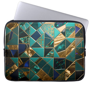 Luxuriöses Türkis-Gold-Geometrisches Mosaikmuster Laptopschutzhülle